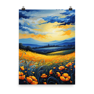 Berglandschaft mit schönen gelben Blumen - Landschaftsmalerei - Poster berge xxx 45.7 x 61 cm