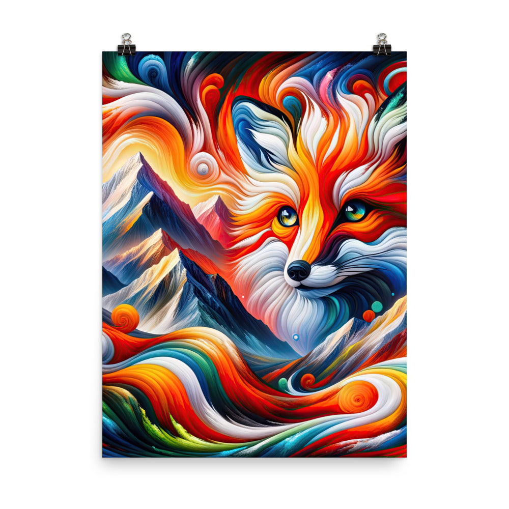 Abstrakte Kunst der Alpen voller lebendiger Farben und dynamischer Bewegung. Es dominiert ein farbiger Fuchs - Enhanced Matte Paper camping xxx yyy zzz 45.7 x 61 cm