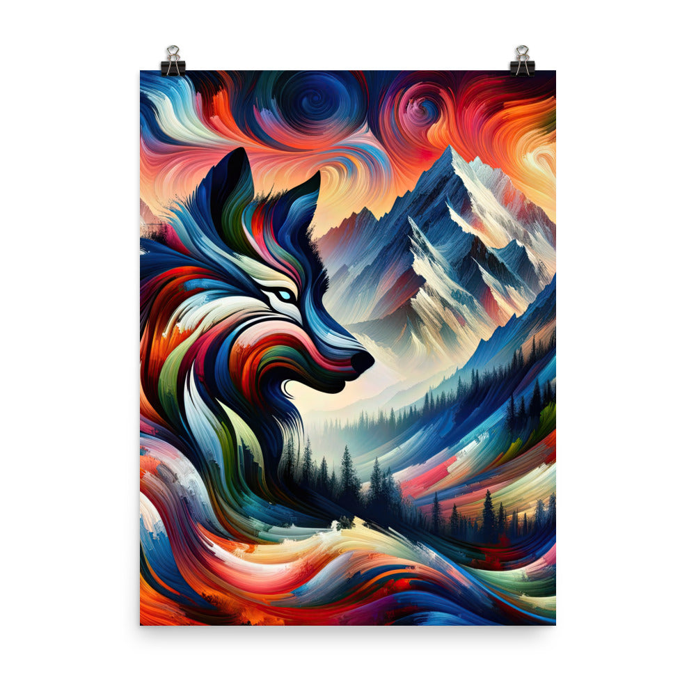 Abstrakte Kunst der Alpen mit majestätischer Wolfssilhouette. Lebendige, wirbelnde Farben, unvorhersehbare Muster (AN) - Enhanced Matte xxx yyy zzz 45.7 x 61 cm