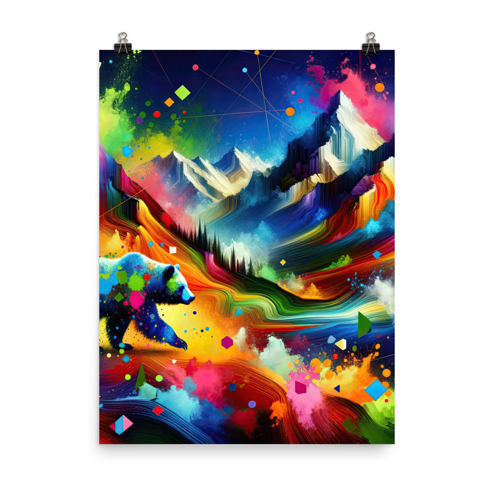 Neonfarbener Alpen Bär in abstrakten geometrischen Formen - Poster camping xxx yyy zzz 45.7 x 61 cm