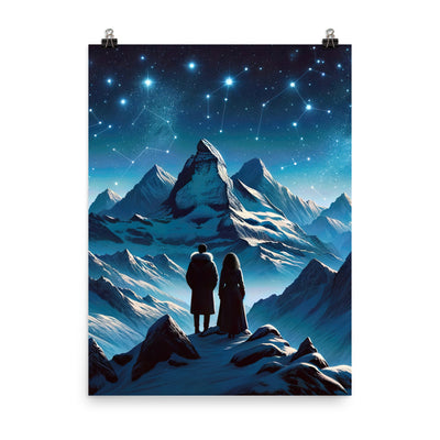 Alpenwinternacht: Digitale Kunst mit Wanderern in Bergen und Sternenhimmel - Poster wandern xxx yyy zzz 45.7 x 61 cm