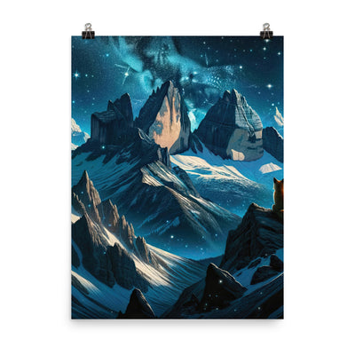 Fuchs in Alpennacht: Digitale Kunst der eisigen Berge im Mondlicht - Poster camping xxx yyy zzz 45.7 x 61 cm