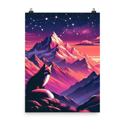 Fuchs im dramatischen Sonnenuntergang: Digitale Bergillustration in Abendfarben - Poster camping xxx yyy zzz 45.7 x 61 cm