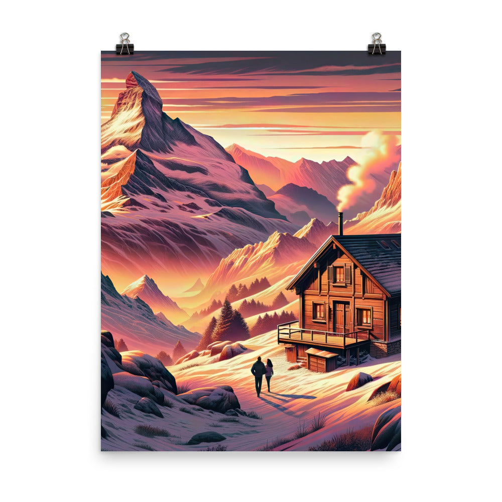 Berghütte im goldenen Sonnenuntergang: Digitale Alpenillustration - Poster berge xxx yyy zzz 45.7 x 61 cm