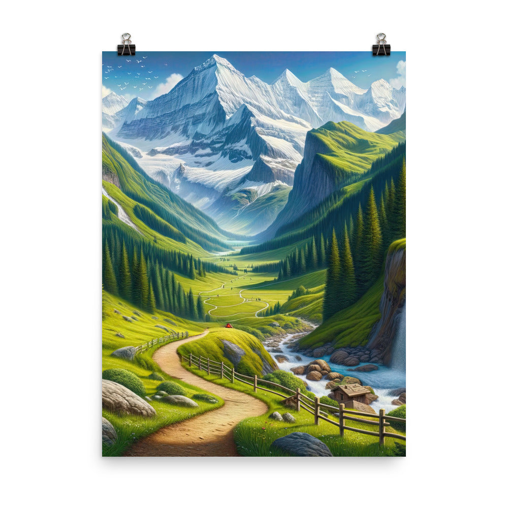 Wanderer in den Bergen und Wald: Digitale Malerei mit grünen kurvenreichen Pfaden - Poster wandern xxx yyy zzz 45.7 x 61 cm