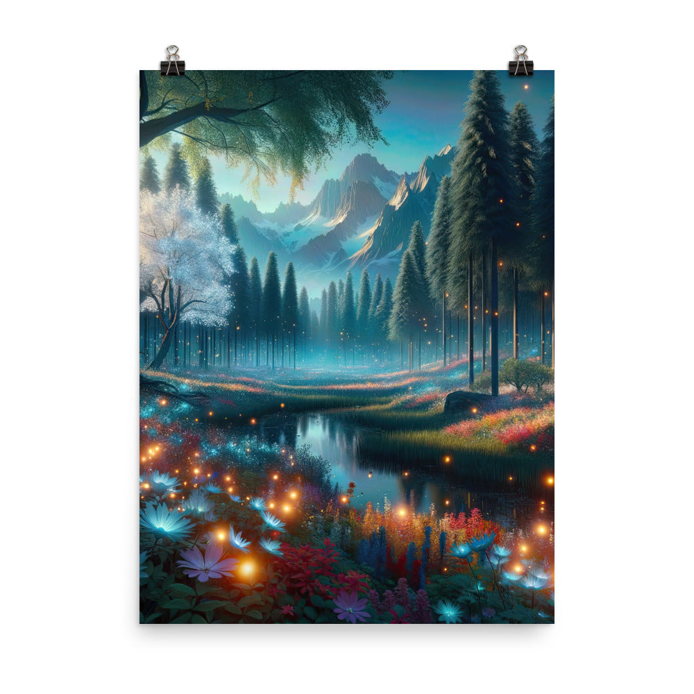 Ätherischer Alpenwald: Digitale Darstellung mit leuchtenden Bäumen und Blumen - Poster camping xxx yyy zzz 45.7 x 61 cm