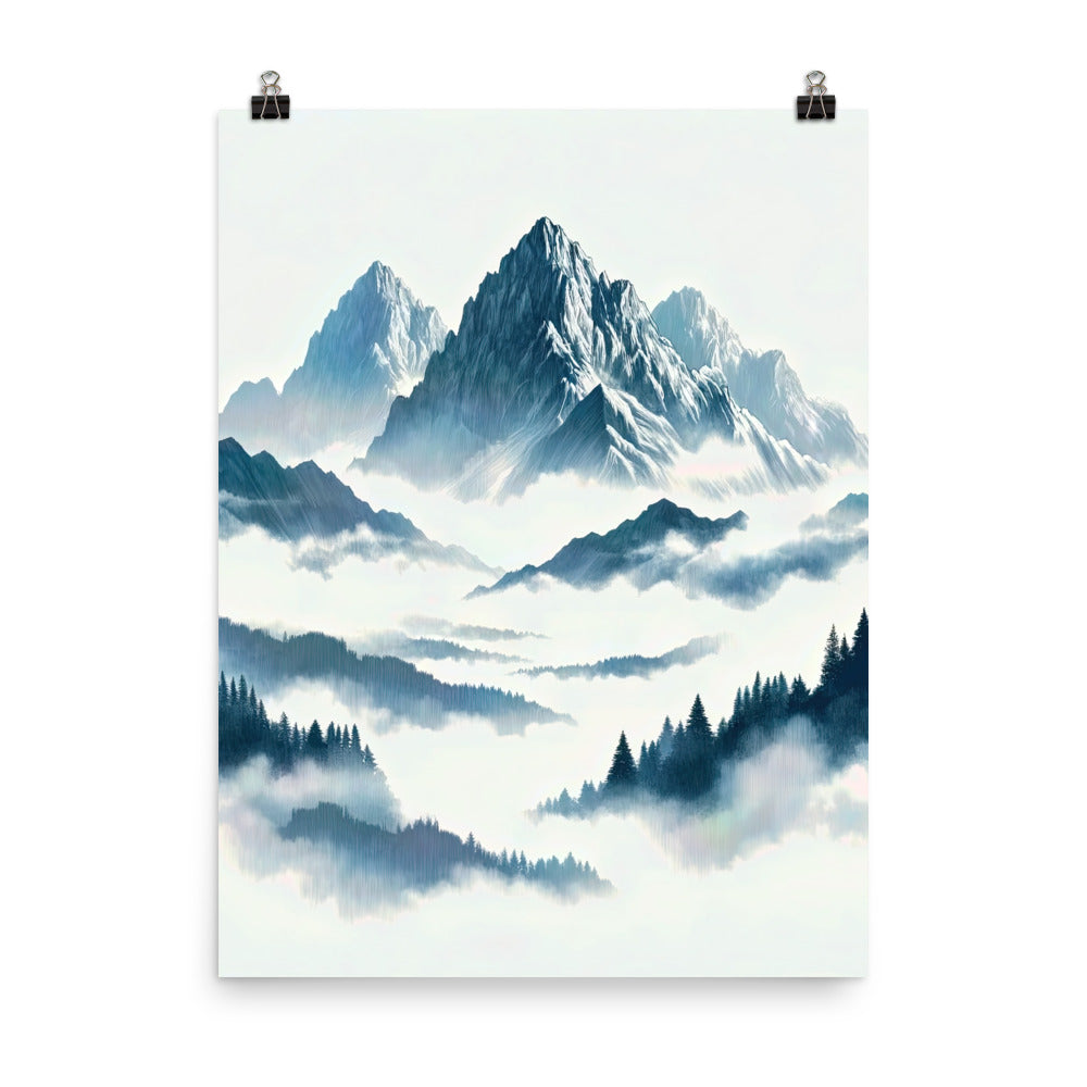 Nebeliger Alpenmorgen-Essenz, verdeckte Täler und Wälder - Poster berge xxx yyy zzz 45.7 x 61 cm