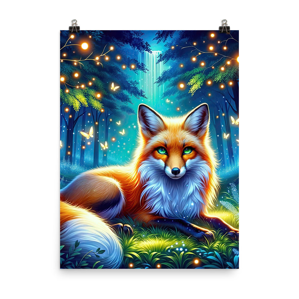 Funkelnder Nachtfuchs auf Waldlichtung mit Feuerwerk - Poster camping xxx yyy zzz 45.7 x 61 cm