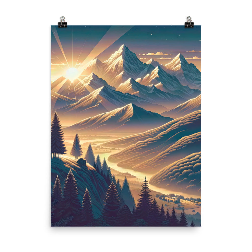 Alpen-Morgendämmerung, erste Sonnenstrahlen auf Schneegipfeln - Poster berge xxx yyy zzz 45.7 x 61 cm