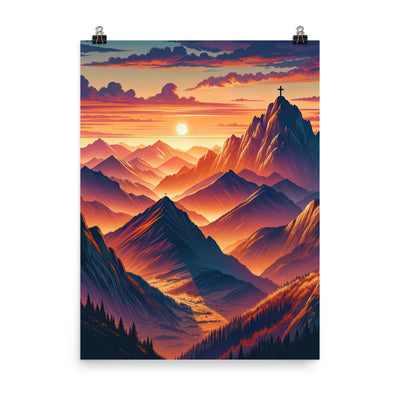 Dramatischer Alpen-Sonnenuntergang, Gipfelkreuz in Orange-Rosa - Poster berge xxx yyy zzz 45.7 x 61 cm