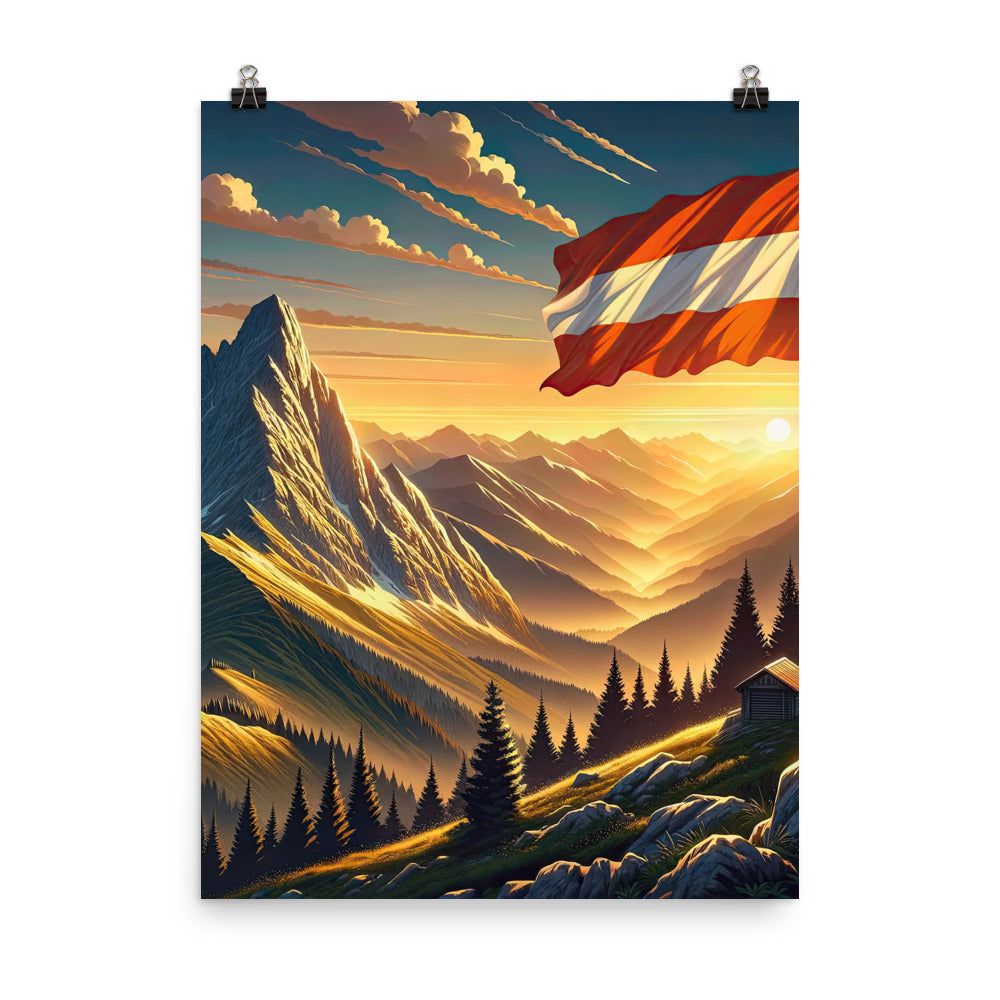Ruhiger Alpenabend mit österreichischer Flagge und goldenem Sonnenuntergang - Poster berge xxx yyy zzz 45.7 x 61 cm
