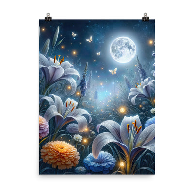 Ätherische Mondnacht auf blühender Wiese, silbriger Blumenglanz - Poster camping xxx yyy zzz 45.7 x 61 cm