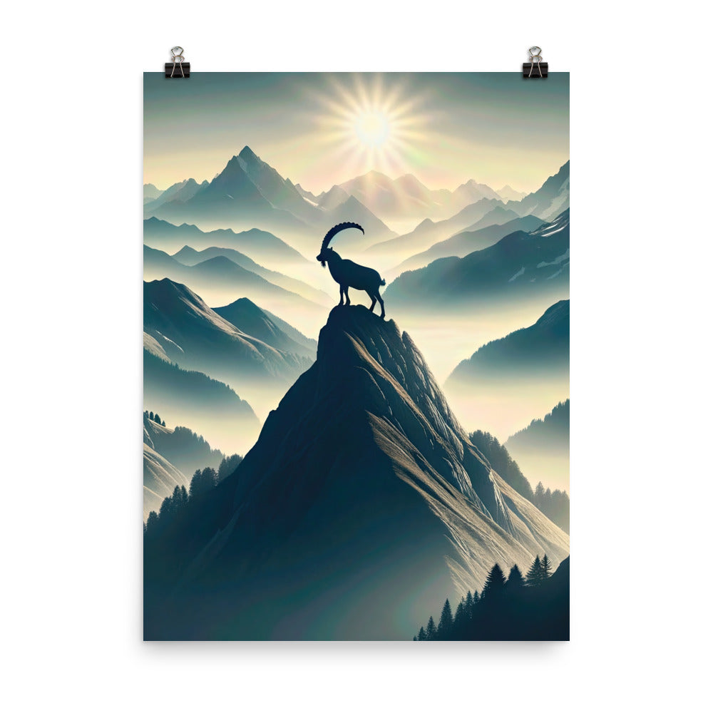 Morgendlicher Steinbock auf Alpengipfel, steile Berghänge - Poster berge xxx yyy zzz 45.7 x 61 cm