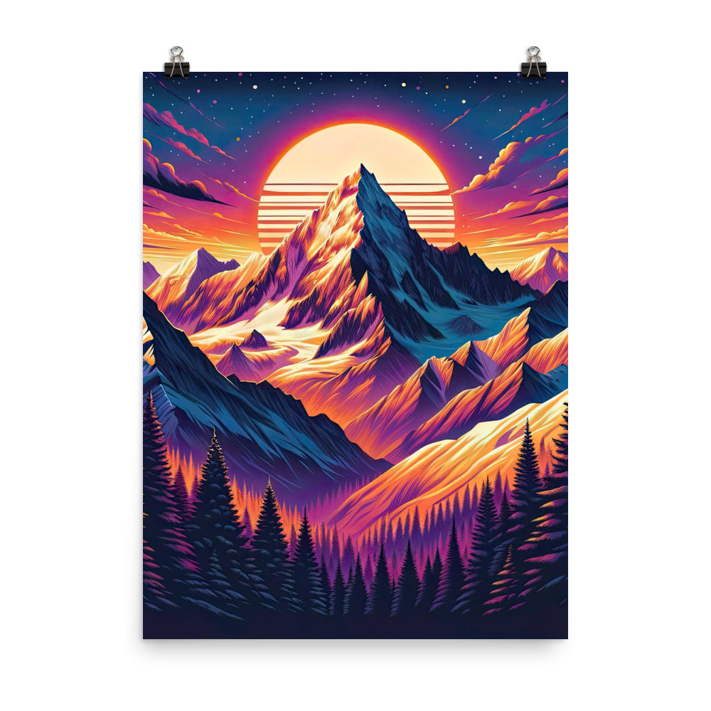 Lebendiger Alpen-Sonnenuntergang, schneebedeckte Gipfel in warmen Tönen - Poster berge xxx yyy zzz 45.7 x 61 cm