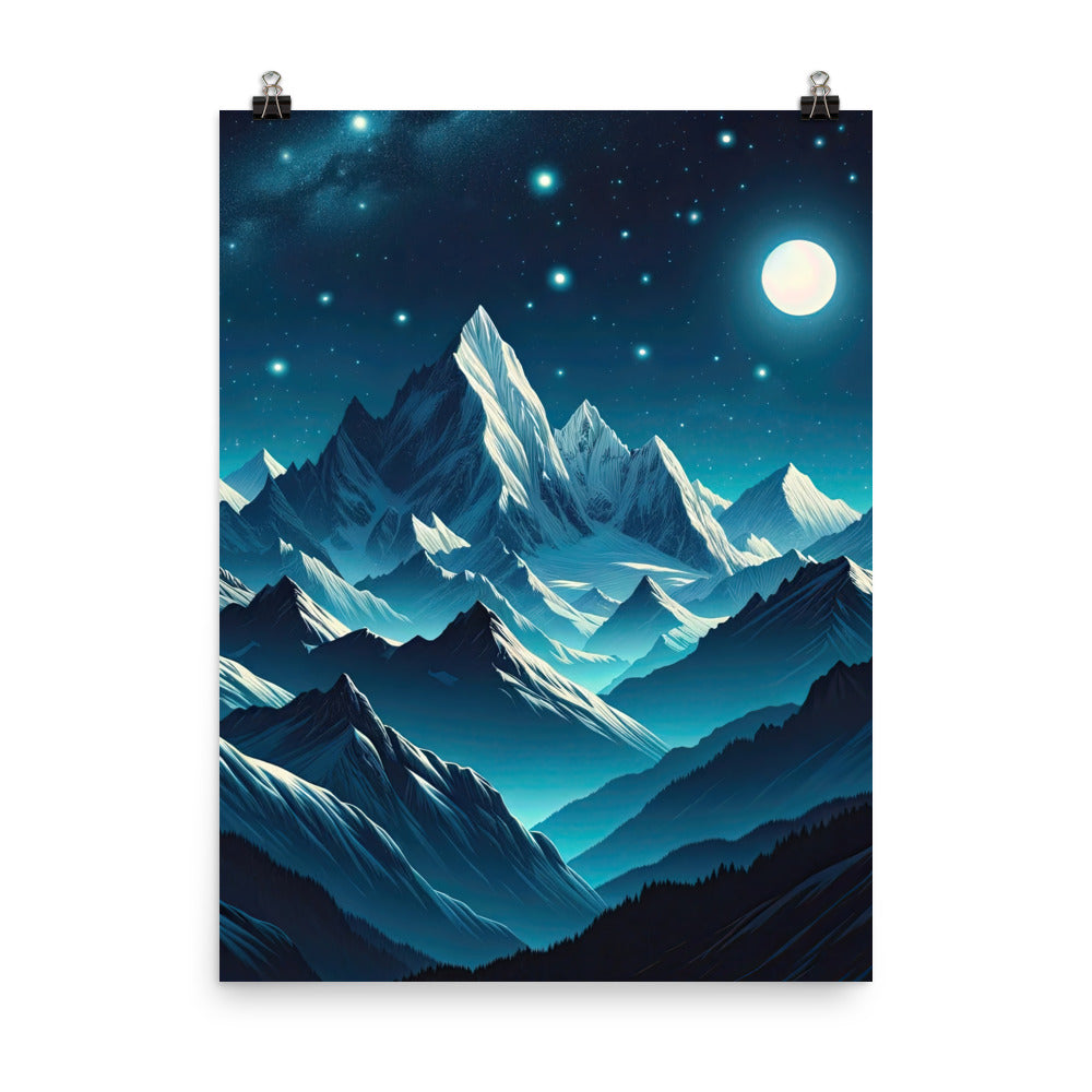 Sternenklare Nacht über den Alpen, Vollmondschein auf Schneegipfeln - Poster berge xxx yyy zzz 45.7 x 61 cm
