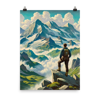 Panoramablick der Alpen mit Wanderer auf einem Hügel und schroffen Gipfeln - Poster wandern xxx yyy zzz 45.7 x 61 cm