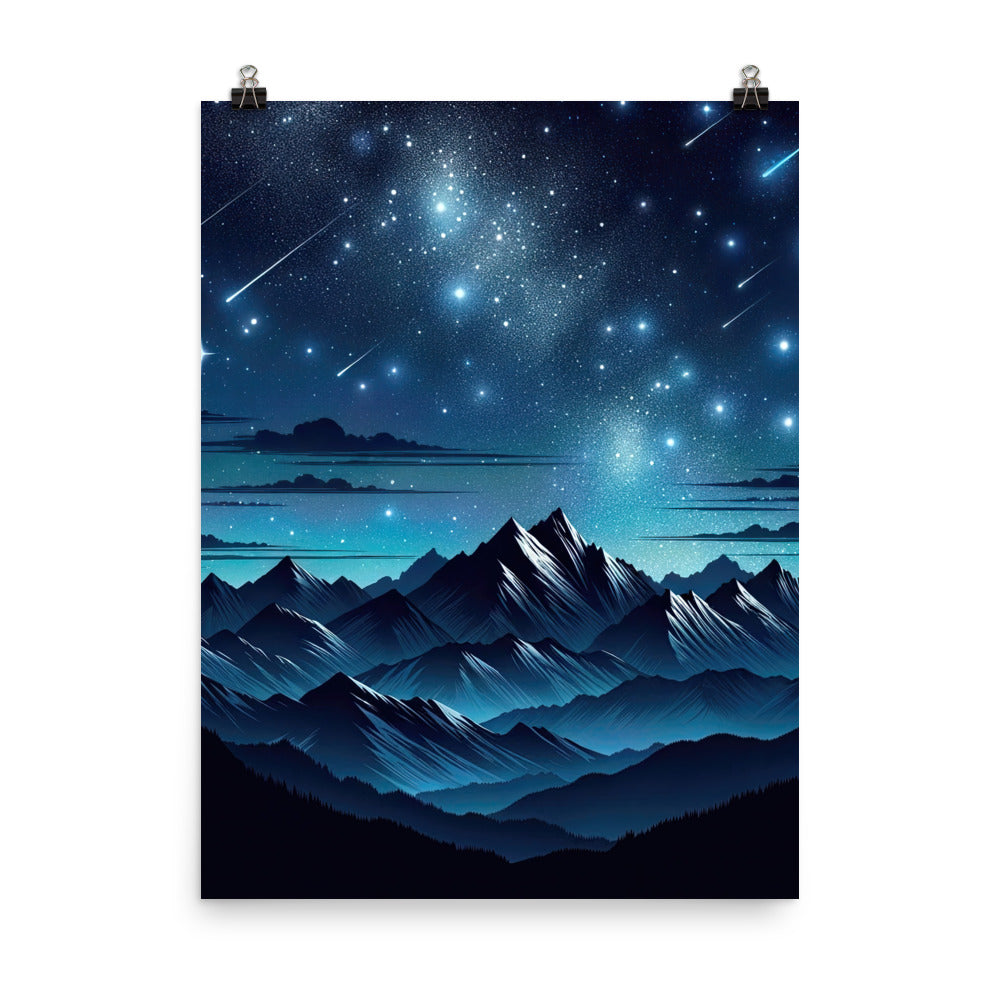 Alpen unter Sternenhimmel mit glitzernden Sternen und Meteoren - Poster berge xxx yyy zzz 45.7 x 61 cm