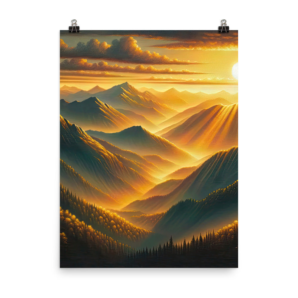 Ölgemälde der Berge in der goldenen Stunde, Sonnenuntergang über warmer Landschaft - Poster berge xxx yyy zzz 45.7 x 61 cm