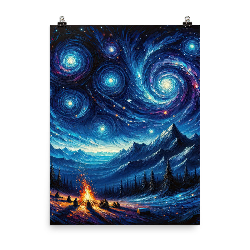 Sternennacht über den Alpen inspiriertes Ölgemälde, mystischer Nachthimmel in Blau - Poster camping xxx yyy zzz 45.7 x 61 cm