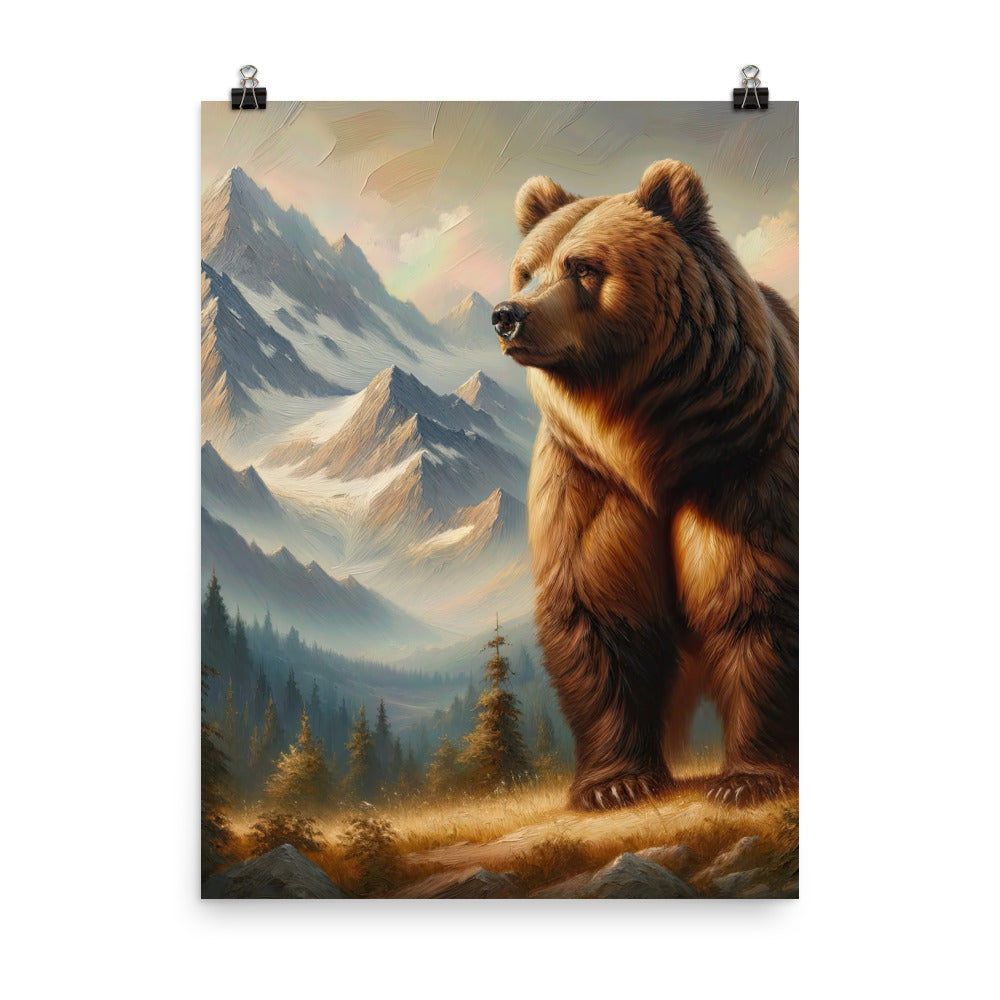 Ölgemälde eines königlichen Bären vor der majestätischen Alpenkulisse - Poster camping xxx yyy zzz 45.7 x 61 cm