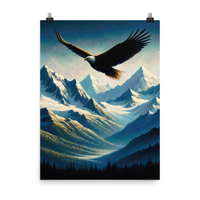 Ölgemälde eines Adlers vor schneebedeckten Bergsilhouetten - Poster berge xxx yyy zzz 45.7 x 61 cm