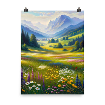 Ölgemälde einer Almwiese, Meer aus Wildblumen in Gelb- und Lilatönen - Poster berge xxx yyy zzz 45.7 x 61 cm