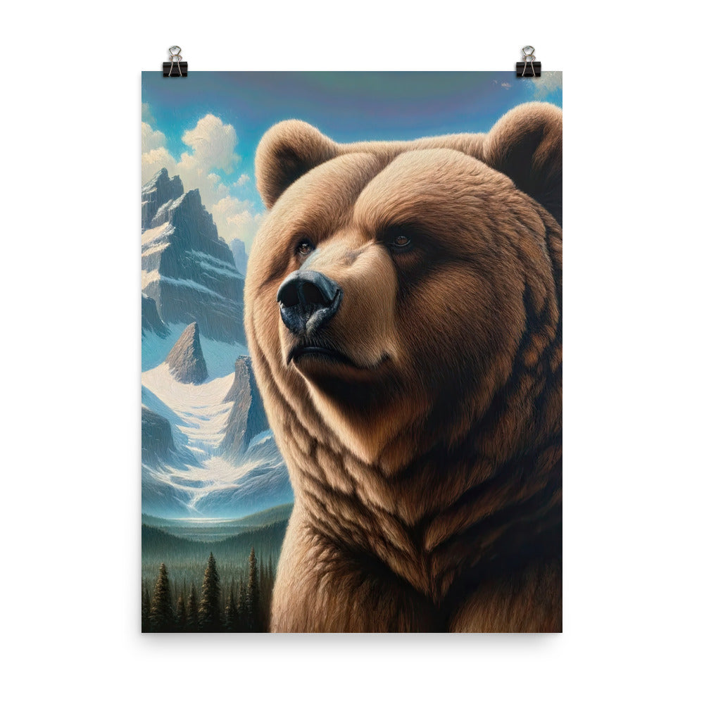 Realistisches Ölgemälde eines männlichen Bären in den Bergen mit Fokus auf Stärke und Schärfe - Poster camping xxx yyy zzz 45.7 x 61 cm