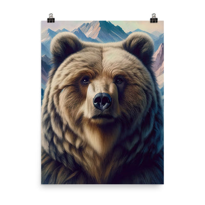 Foto eines Bären vor abstrakt gemalten Alpenbergen, Oberkörper im Fokus - Poster camping xxx yyy zzz 45.7 x 61 cm