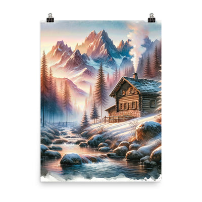 Aquarell einer Alpenszene im Morgengrauen, Haus in den Bergen - Poster berge xxx yyy zzz 45.7 x 61 cm