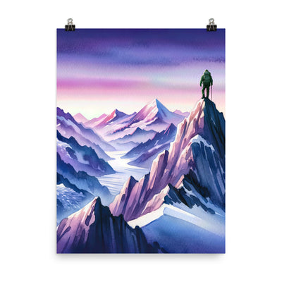 Aquarell eines Bergsteigers auf einem Alpengipfel in der Abenddämmerung - Poster wandern xxx yyy zzz 45.7 x 61 cm