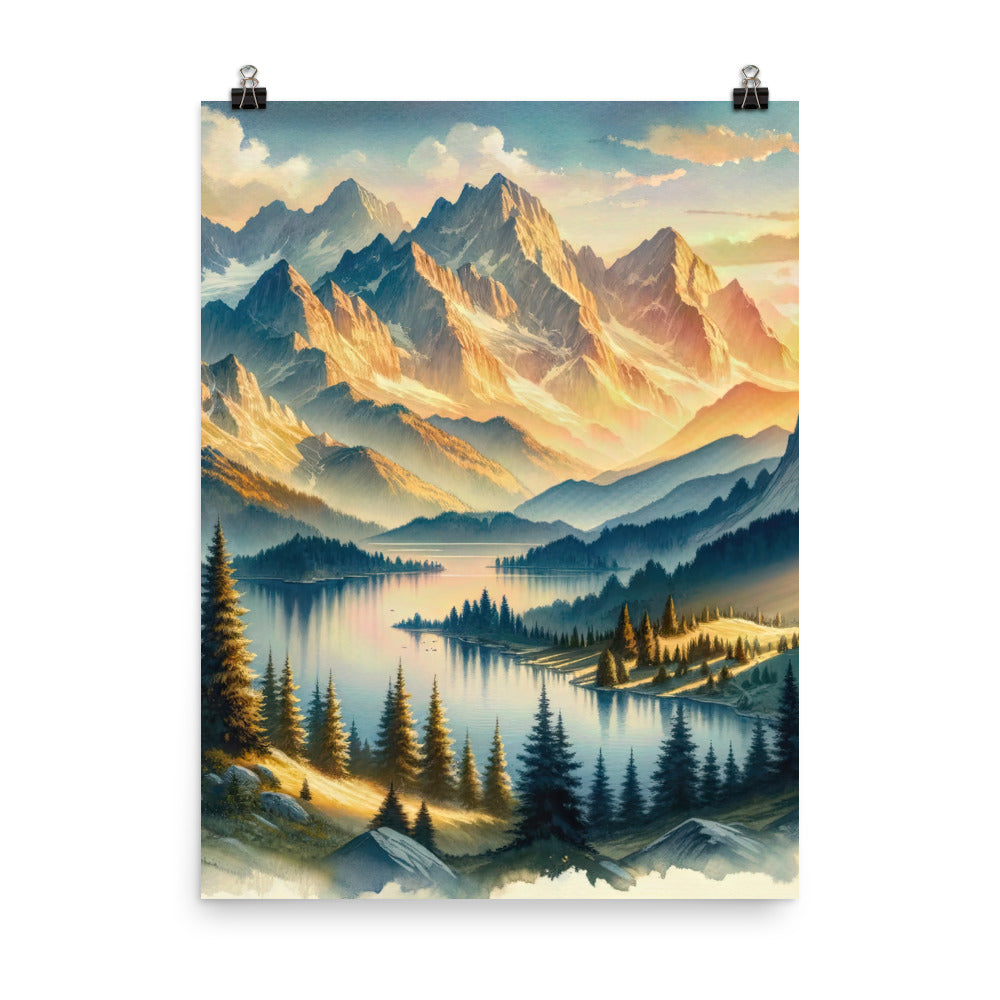 Aquarell der Alpenpracht bei Sonnenuntergang, Berge im goldenen Licht - Poster berge xxx yyy zzz 45.7 x 61 cm