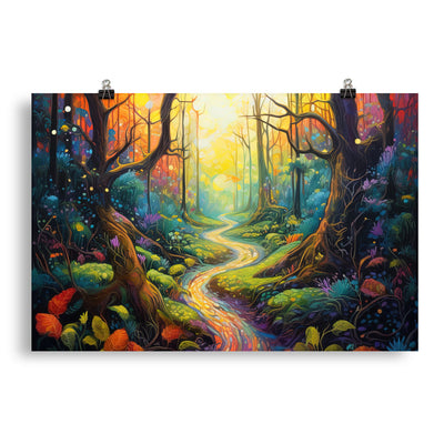 Wald und Wanderweg - Bunte, farbenfrohe Malerei - Poster camping xxx 50.8 x 76.2 cm