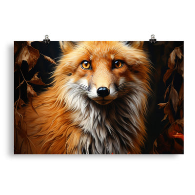 Fuchs Porträt und Herbstblätter - Malerei - Poster camping xxx 50.8 x 76.2 cm