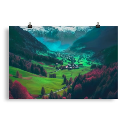 Berglandschaft und Dorf - Fotorealistische Malerei - Poster berge xxx 50.8 x 76.2 cm