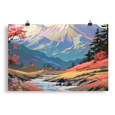 Berge. Fluss und Blumen - Malerei - Poster berge xxx 50.8 x 76.2 cm