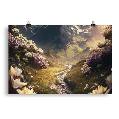 Epischer Berg, steiniger Weg und Blumen - Realistische Malerei - Poster berge xxx 50.8 x 76.2 cm