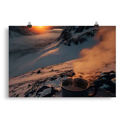Heißer Kaffee auf einem schneebedeckten Berg - Poster berge xxx 50.8 x 76.2 cm