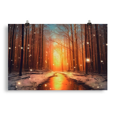 Bäume im Winter, Schnee, Sonnenaufgang und Fluss - Poster camping xxx 50.8 x 76.2 cm