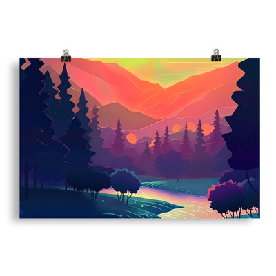 Berge, Fluss, Sonnenuntergang - Malerei - Poster berge xxx 50.8 x 76.2 cm