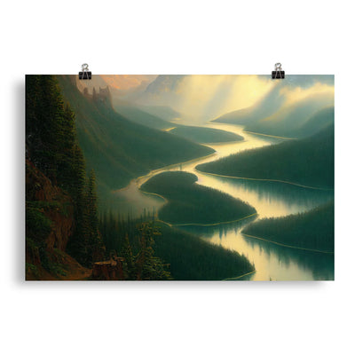 Landschaft mit Bergen, See und viel grüne Natur - Malerei - Poster berge xxx 50.8 x 76.2 cm