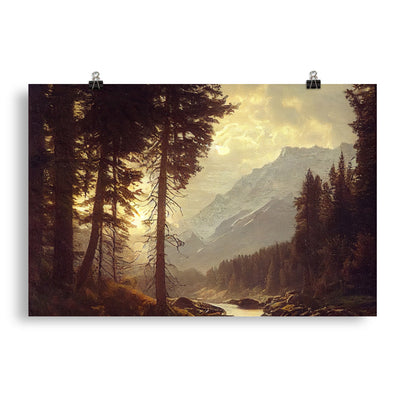 Landschaft mit Bergen, Fluss und Bäumen - Malerei - Poster berge xxx 50.8 x 76.2 cm