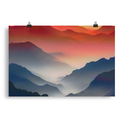 Sonnteruntergang, Gebirge und Nebel - Landschaftsmalerei - Poster berge xxx 50.8 x 76.2 cm