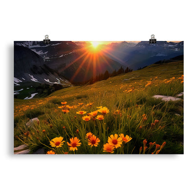 Gebirge, Sonnenblumen und Sonnenaufgang - Poster berge xxx 50.8 x 76.2 cm