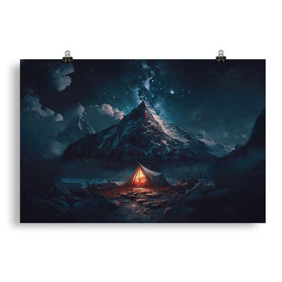 Zelt und Berg in der Nacht - Sterne am Himmel - Landschaftsmalerei - Poster camping xxx 50.8 x 76.2 cm