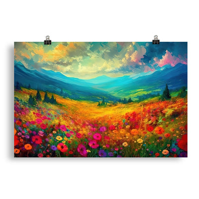 Berglandschaft und schöne farbige Blumen - Malerei - Poster berge xxx 50.8 x 76.2 cm