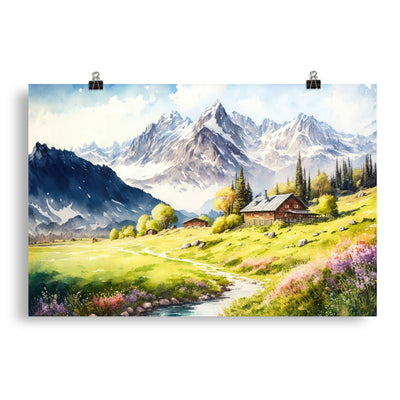 Epische Berge und Berghütte - Landschaftsmalerei - Poster berge xxx 50.8 x 76.2 cm
