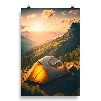 Zelt auf Berg im Sonnenaufgang - Landschafts - Poster camping xxx 50.8 x 76.2 cm