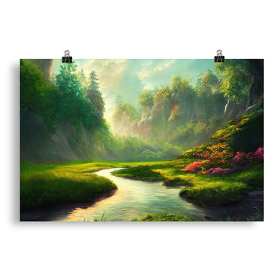 Bach im tropischen Wald - Landschaftsmalerei - Poster camping xxx 50.8 x 76.2 cm
