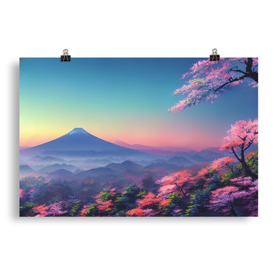Berg und Wald mit pinken Bäumen - Landschaftsmalerei - Poster berge xxx 50.8 x 76.2 cm