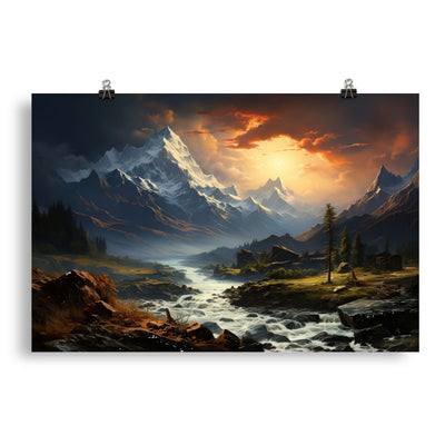 Berge, Sonne, steiniger Bach und Wolken - Epische Stimmung - Poster berge xxx 50.8 x 76.2 cm